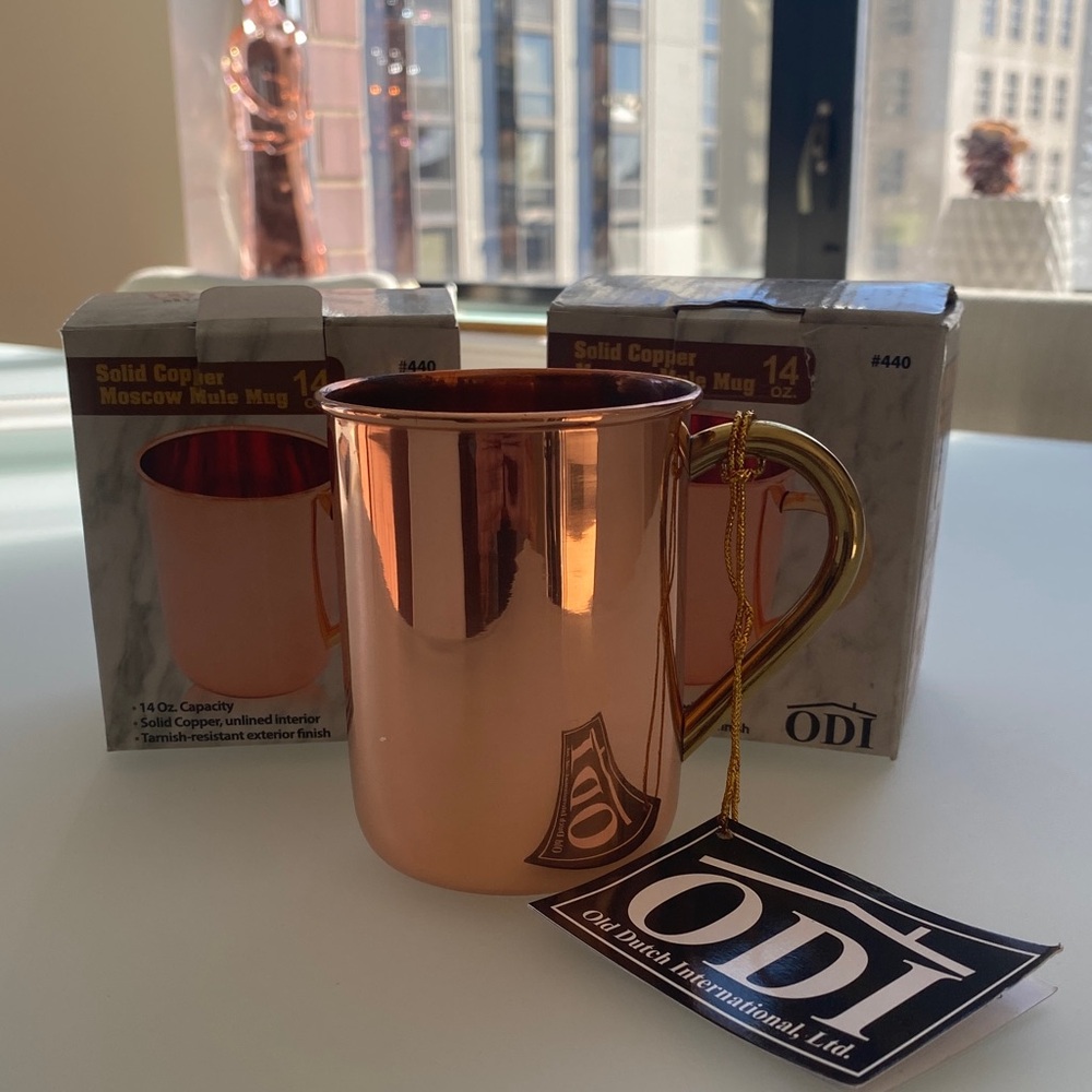 2 Copper Moscow Mule Mugs with Gold Handle